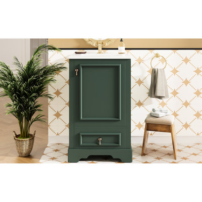 Compact 20 - Inch Bathroom Vanity With Ceramic Sink, Soft Close Doors, And Adjustable Shelf Modern Featuring Smart Storage Drawer, Function