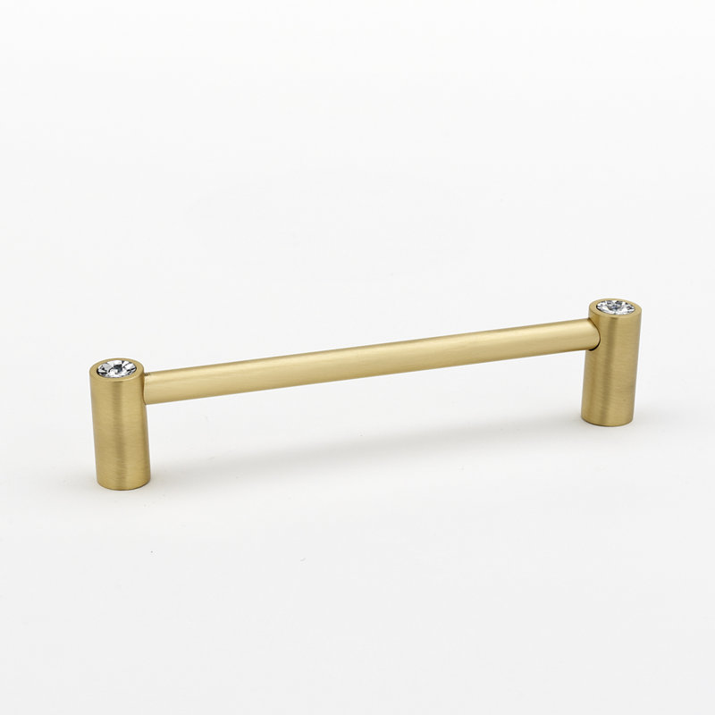 6" Satin Brass Modern Bar Pull with Crystal Accents