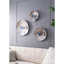 3 décorations murales texturées surdimensionnées argentées. Embellir le salon, la chambre à coucher, l'entrée, le bureau. Conception abstraite radiale avec agate. Fixation cachée. Dimensions: 20 x 20 x 4, 16 x 16 x 4, 12,5 x 12,5 x 4 pouces. 7,6 lb superbe