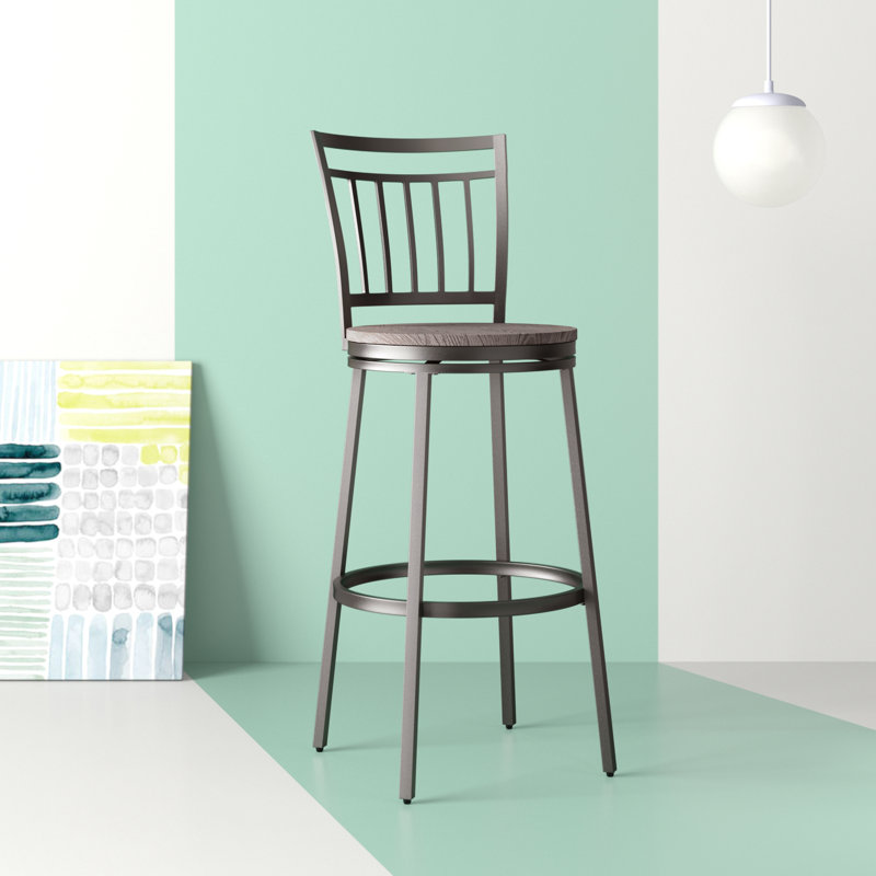 Kanagy Swivel Counter Stool with Metal Frame, Bar Stool (30" Seat Height), Dark Driftwood