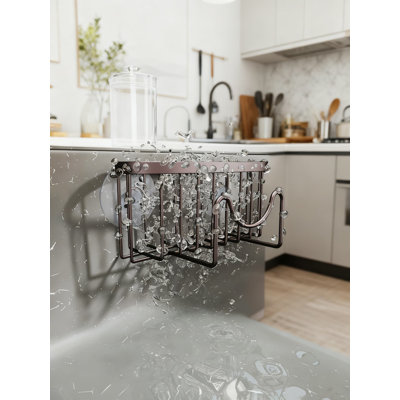 Porte-éponge multifonctionnel en acier inoxydable pour évier de cuisine en forme de M, 2 méthodes d'installation, drainage rapide et organisateur peu encombrant pour éponge, brosse et grattoir