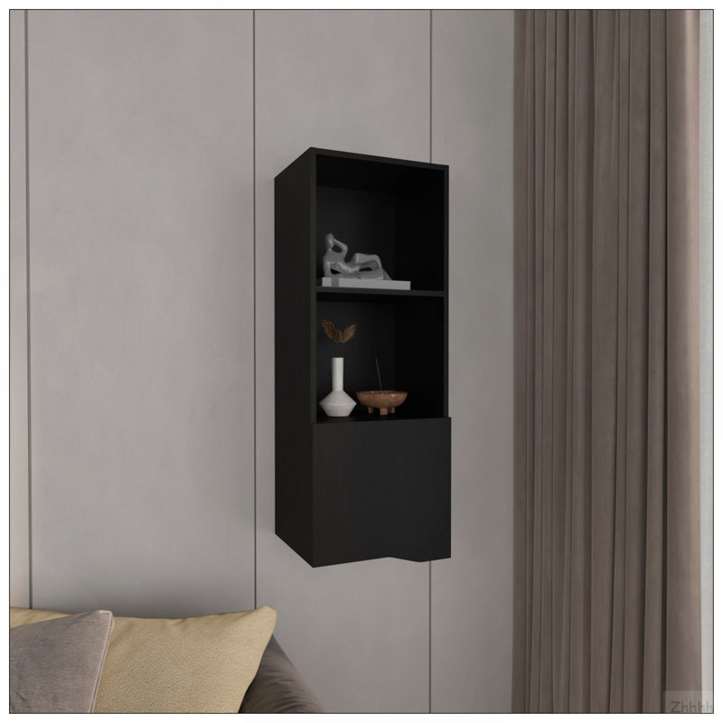 Obregon 43" Tall One-Door Wall Cabinet  With Two Open Shelves, Medicine Cabinet, Black