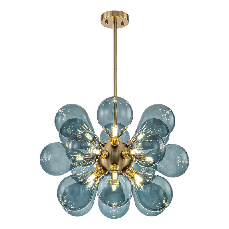 Angeni 18-Light Blue Glass Bubble Globe Cluster Sputnik Chandelier