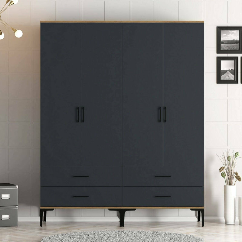 Alurta Manufactured Wood Wardrobe, Walnut/Anthracite