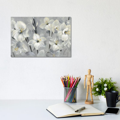 Flowers on Grey 1 Piece Wrapped Canvas Painting