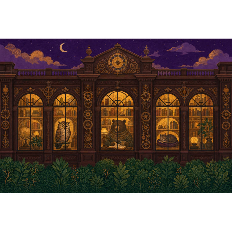 Mur de fenêtres avec bibliothèque de nuit, 200 po x 120 po, Non tissé