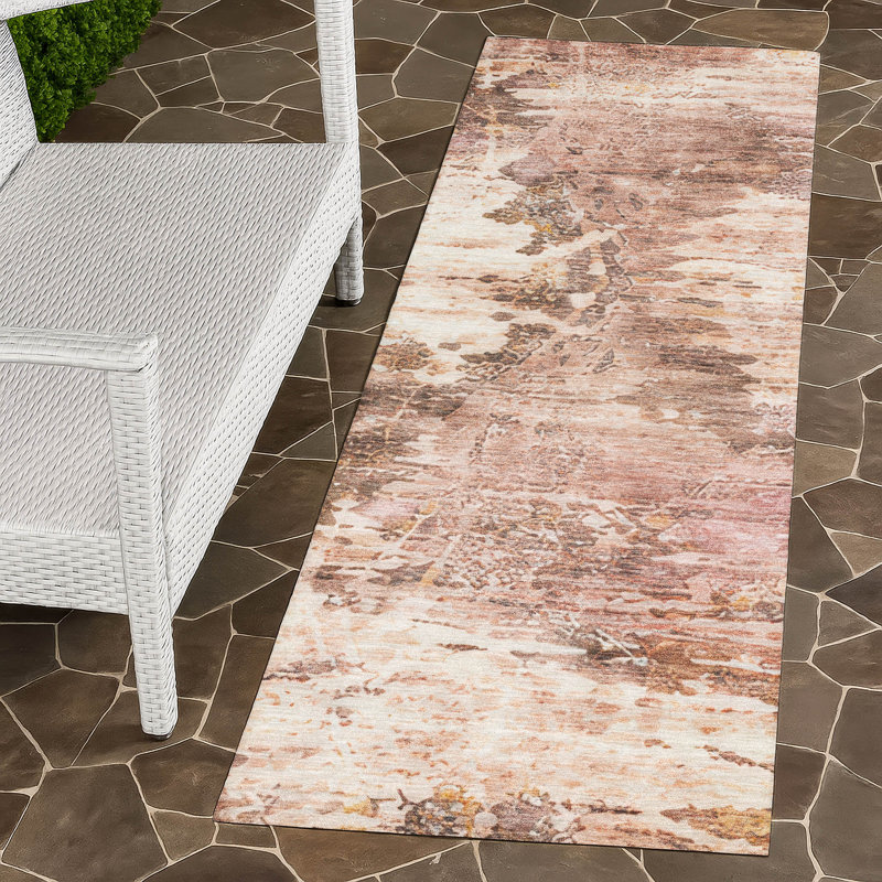 Tapis abstrait lavable à la machine intérieur / extérieur ACN2874, Rosé, Tapis de couloir 2 pi 3 po x 7 pi 6 po