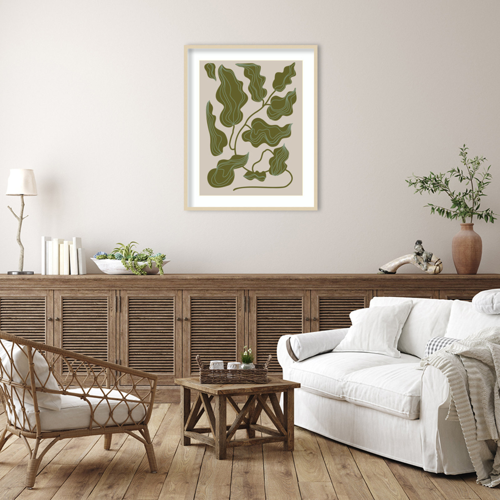 Expressive Abstract House Plant Green Print, Brown, 41" H x 33" W x 1" D
