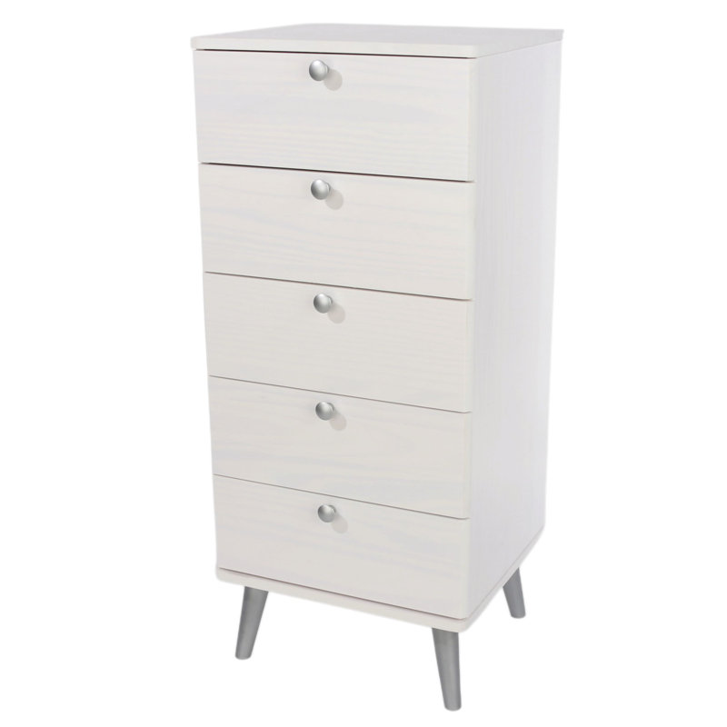 5 Drawer Narrow Chest, White Wax Finish