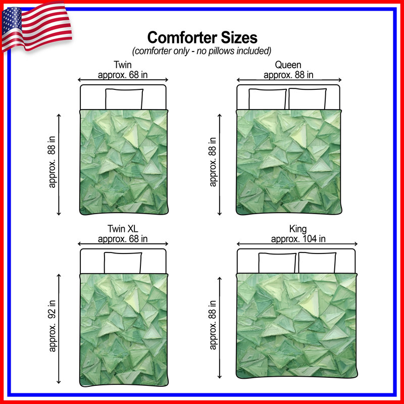 Geometric Green Triangles Comforter, Queen