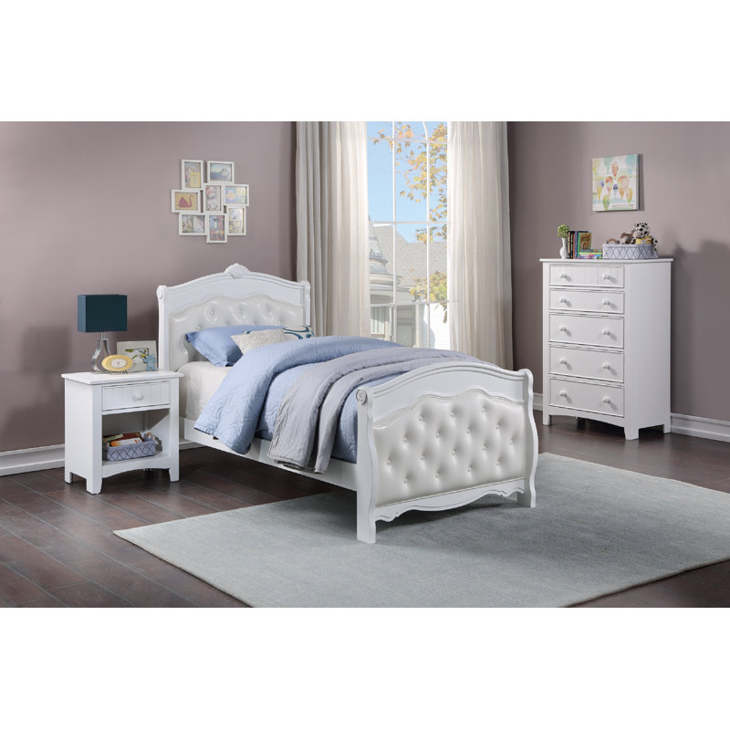 Trosky Vegan Leather Standard Bed, Full/Double, White