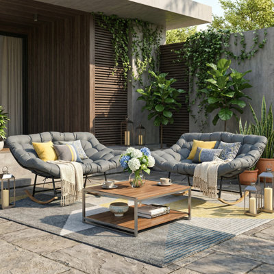 Patio Rocking Chair Outdoor, Oversized Papasan Rocking Chair by George Oliver