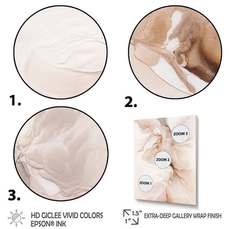 Marbre délicat brun abstrait II - reproductions d'art mural abstraites, H 40 po x l 30 po x P 1,5 po, Cadre flottant noir