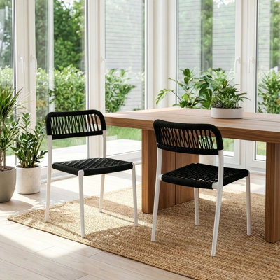Set of 2 Belen Woven Rope Fabric Dining Chair with Plastic Frame