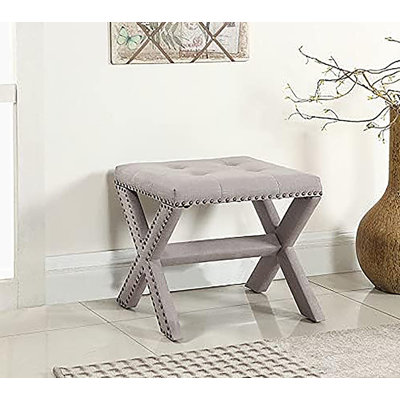 Banc d'appoint en lin mélangé avec garniture cloutée, banc de siège capitonné pour salon d'entrée, gris