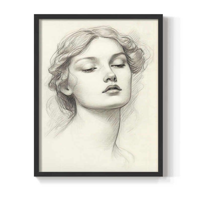 Croquis rétro V, reproduction encadrée - bois massif, H 30 po x l 24 po, Noir, noir, noir, noir