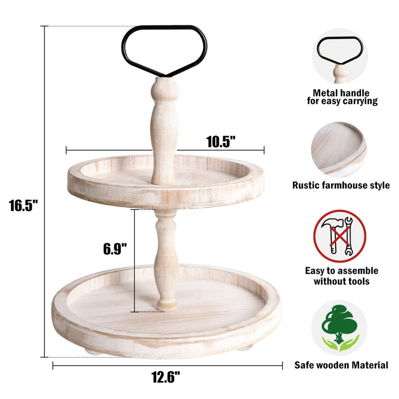 Plateau rustique en bois rustique à 2 étages, Blanc
