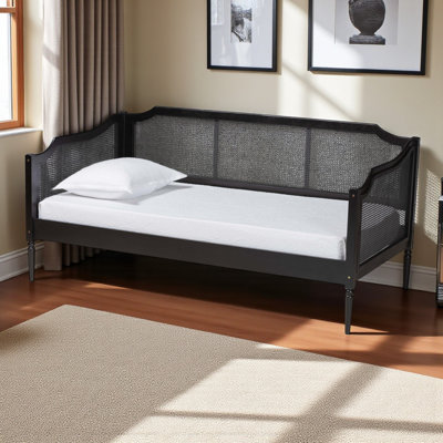 Hancock Mid-Century Modern Charcoal Finished Wood And Synthetic Rattan Twin Size Daybed by Canora Grey