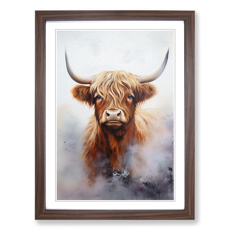 Highland Cow Informel - Framed Print, 34cm H x 25cm W x 2cm D, Walnut