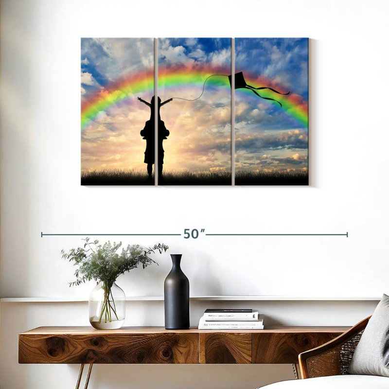 Alvord Dad And Child Under A Rainbow, H 24 po x l 38 po