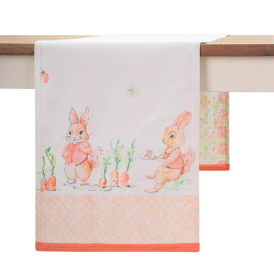 Chemin de table Maison d'Hermine Bunny Party 100 % coton - Double épaisseur - 37 cm x 183 cm