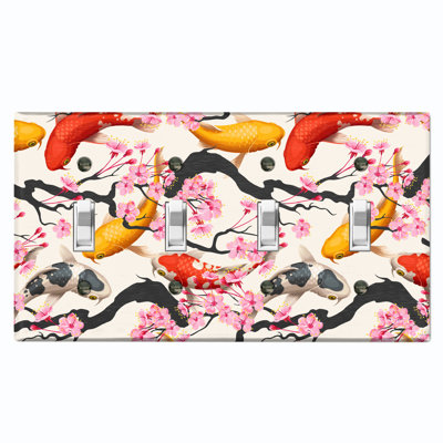Colorful Koi Fish Sakura Tree Nature Themed 4 - Gang Wall Plate
