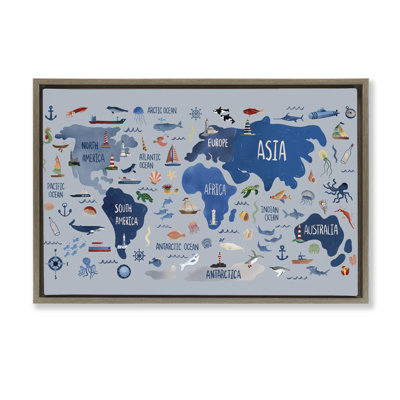 Nautical Themed Map Framed Floater Canvas by Carrie Cantwell
