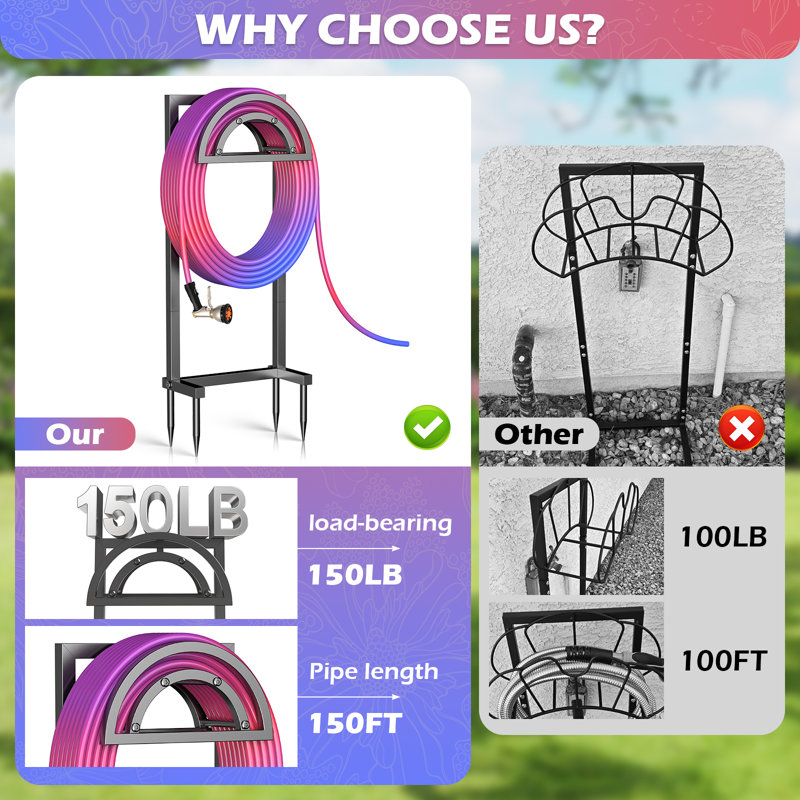 Garden Hose Holder Outdoor Freestanding Heavy Duty Water Hose Metal Storage Stand Hanger Rack,4 Anchor Points
