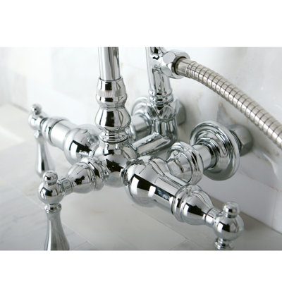 Kingston Brass Vintage Three-Handle 2-Hole Tub Wall Mount Clawfoot Tub Faucet with Hand Shower