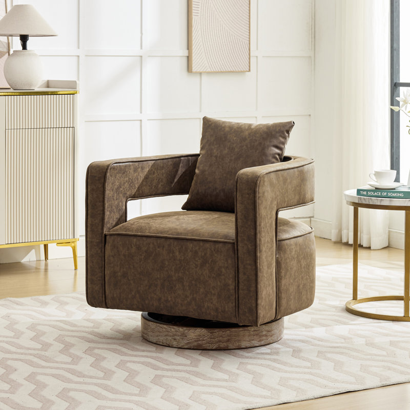 Davidanthony Upholstered Swivel Barrel Chair, Coffee Bronzing Suede