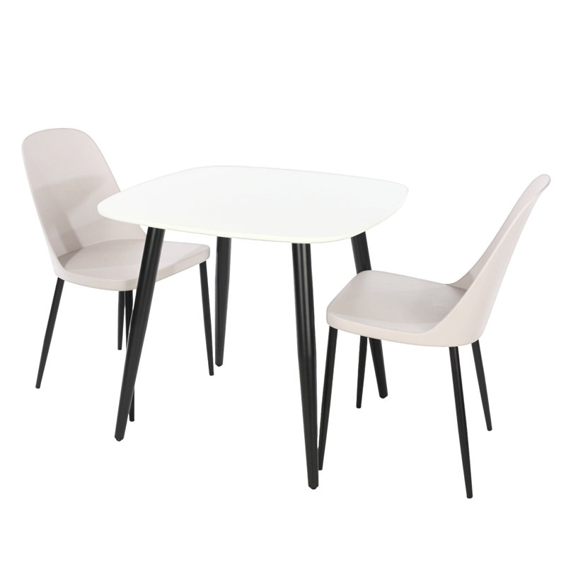 Aspen 3-Piece Casual Dining Set - Square Dining Table & 3 Duo Plastic Chairs , Tan, White