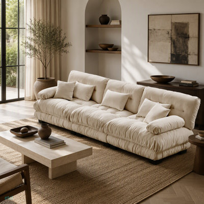 Canapé modulaire 3 places à assise profonde et canapé modulaire, canapé en chenille, meubles rembourrés et confortables pour salon, appartement, studio, bureau, chenille