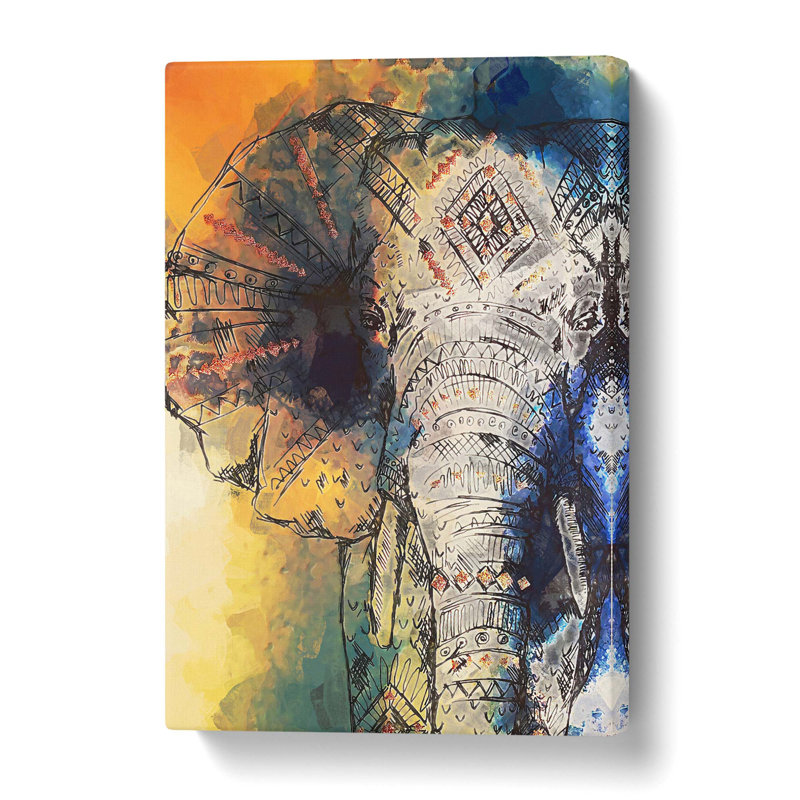 Indian Elephant in Abstract - Wrapped Canvas, 91.4 cm H x 61 cm W