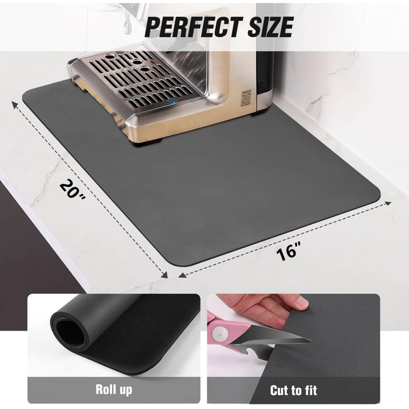 Coffee Mat - Absorbent Hide Stain Rubber Backed Dish Drying Mat for Kitchen Counter - Bar Mats for Countertops Accessories Fit Under Coffee Maker Espresso Machine