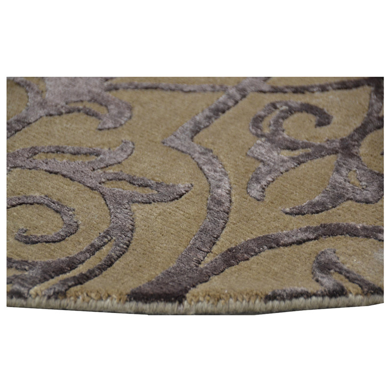 Tapis chocolat / jaune noué à la main, Rond 7 pi