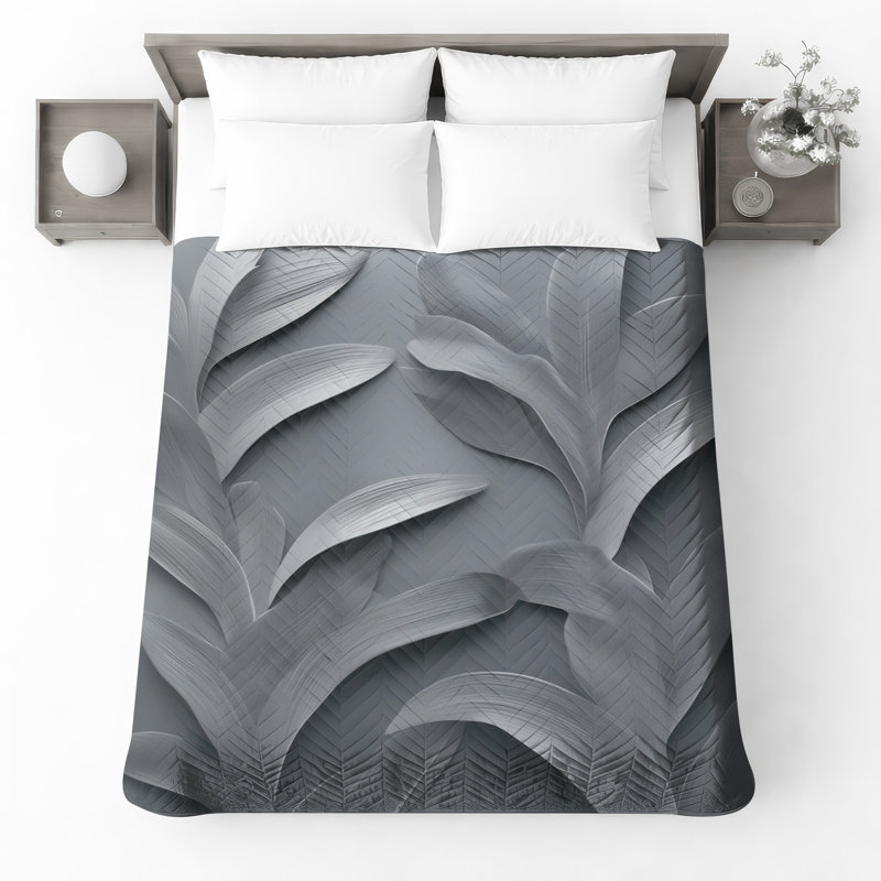Couvre-lit à motif de feuilles métalliques, Très grand lit