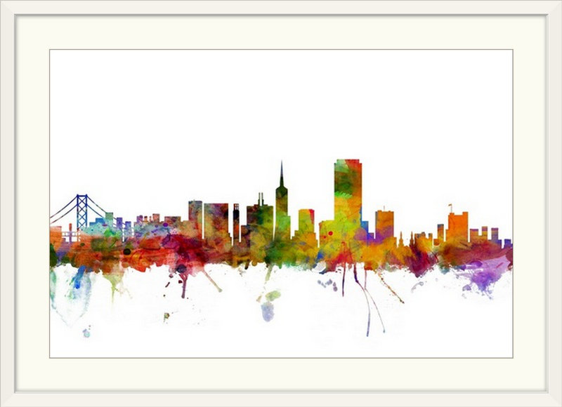 «San Francisco City Skyline» par Francy, impression, Cadre blanc, H 24 po x l 32 po x P 1 po