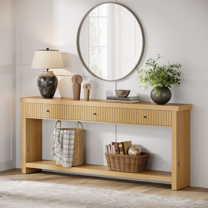 70.9 Inch Wood Console Table, Oak Wood