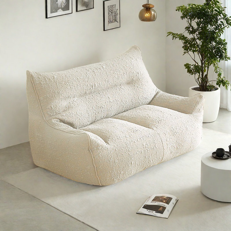 Vintage Bean Bag Sofa, White Fabric