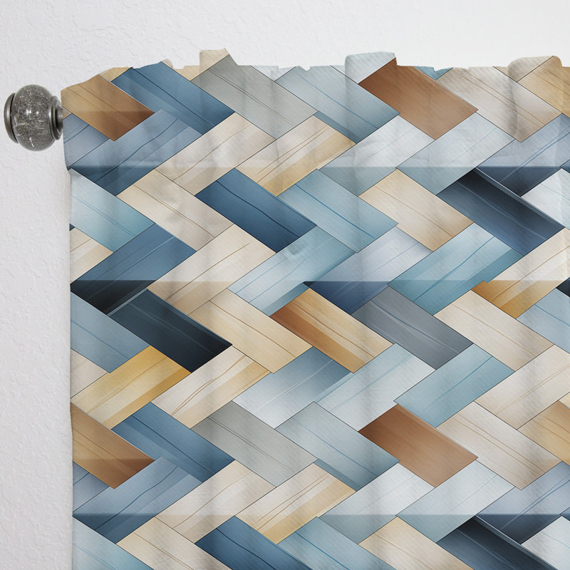 Rideau obscurcissant géométrique abstrait bleu et blanc Nordic Tessellations - 1 panneau, L 52 po x L 84 po