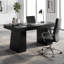 Bureau de direction moderne 55 "Mid Century, bureau en bois noir avec double base trapézoïdale
