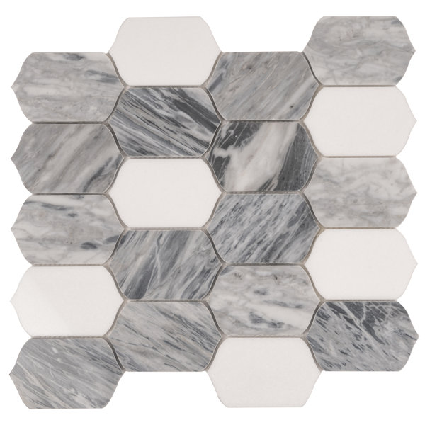 Toscana 13x12 in. Polished Calacatta Bluette, Thassos White Picket Lantern Mosaic Wall and Floor Tile (5.59 sq ft/case, 5-Pack)