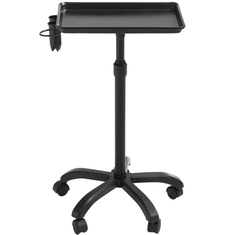 Black Adjustable Rolling Salon Tray Cart with Cold-Rolled Plate