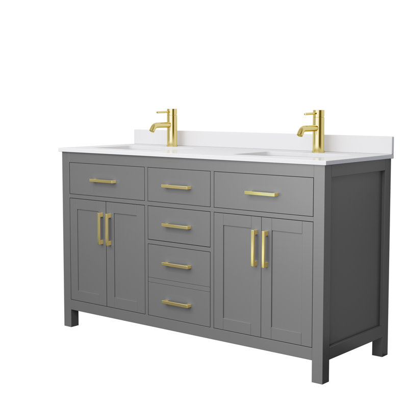 Beckett 60" Freestanding Double Bathroom Vanity with Cultured Marble Top, Dark Gray, White Cultured Marble, Matte Black