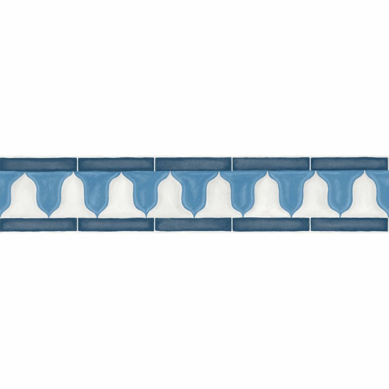Zellige Geometric Wallpaper Border, China Blue/White