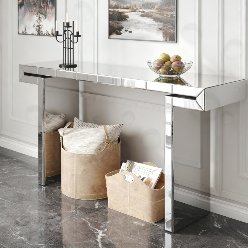 Console à miroir avec verre trempé cannelé