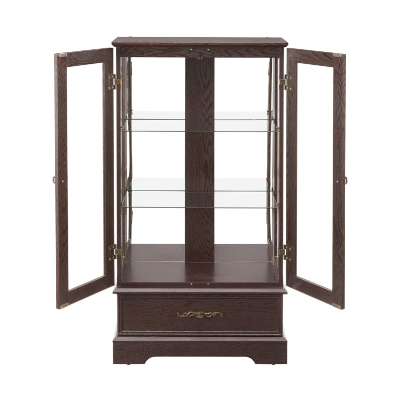 Exquisite Lighted Glass Display Cabinet With Versatile Storage, Cherry