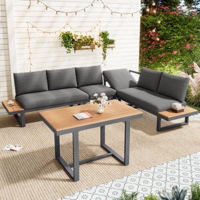 6-Person L-Shaped Garden Sofa Set with Adjustable Recline