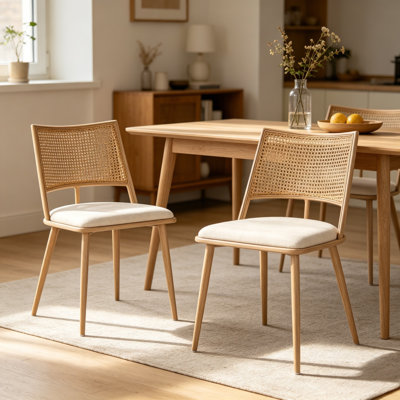 Chaises de salle à manger en rotin avec dossier ergonomique et sièges rembourrés en polyuréthane facile à nettoyer