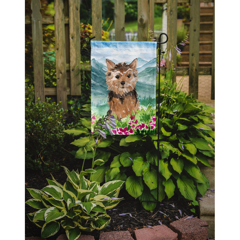 Yorkshire terrier yorkie à 2 côtés en polyester 15 x 11,5 po mountain fleurs drapeau de jardin, Norwich (brun/bleu)